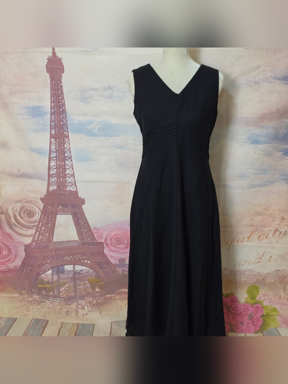 NEW Christopher & Banks Black Linen Blend V-Neck Sleeveless Midi Dress Sz 6